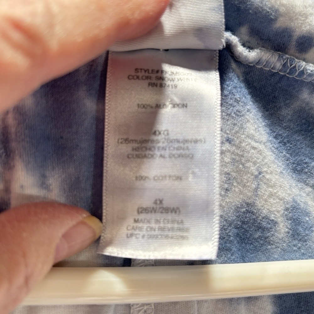 Just My Size White & Blue Short Sleeve Blouse Size 4X Draw String Round Neck - Picture 6 of 11